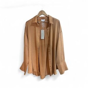 ACOA Women's Orange Button Front Blouse Size M Long Sleeve Seasonal Fall Top NWT